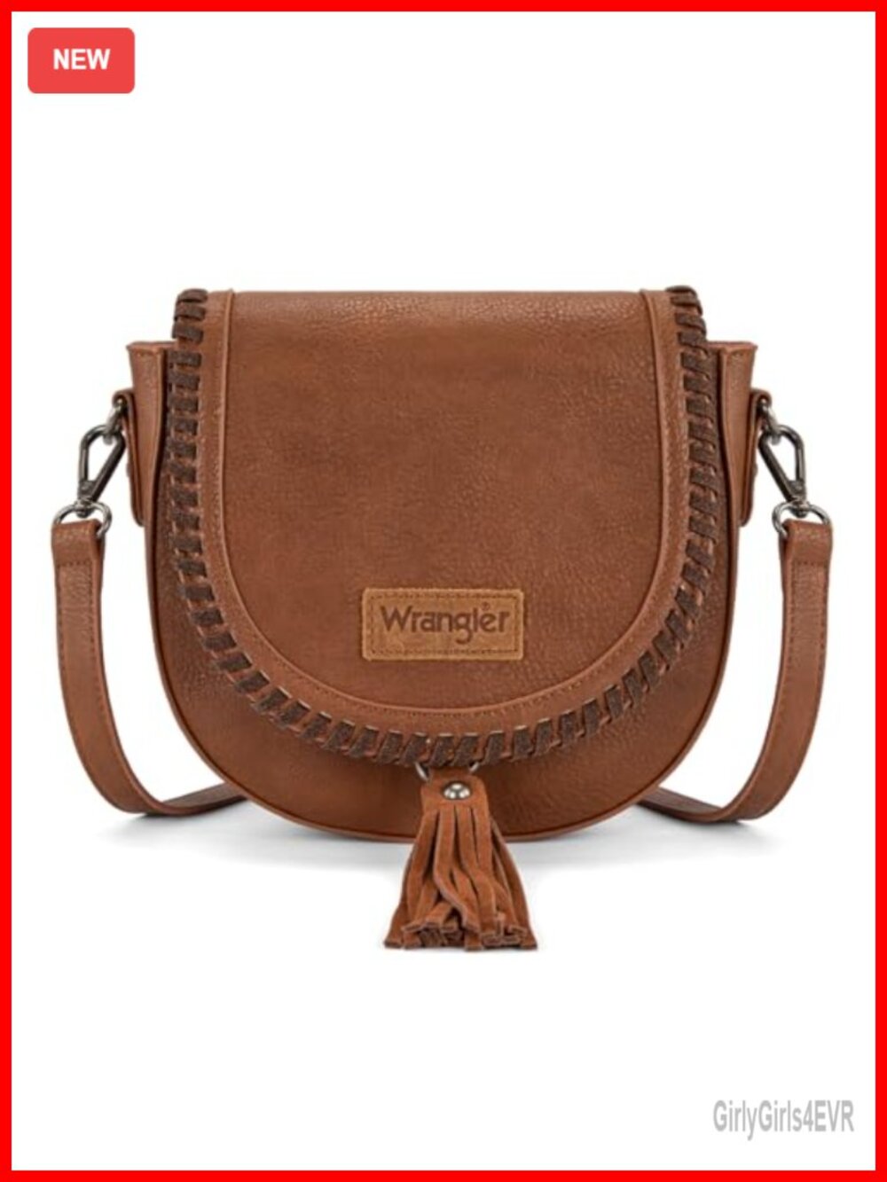 Vegan Leather Saddle Crossbody Bag with Tassel Boho Handbag